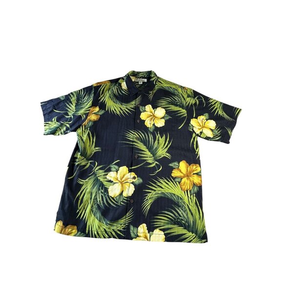 Tommy Bahama Other - Tommy Bahama Tropical Hawaiian Shirt Sz L Silk Green Black Yellow Floral Button